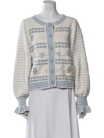Pre-owned Loveshackfancy Floral Print Crew Neck Sweater In Neutrals