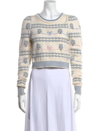 Pre-owned Loveshackfancy Floral Print Crew Neck Sweater In Neutrals