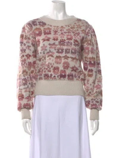 Pre-owned Loveshackfancy Floral Print Crew Neck Sweater In Neutrals/pink