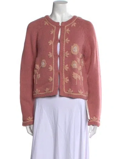 Pre-owned Loveshackfancy Floral Print Crew Neck Sweater In Pink