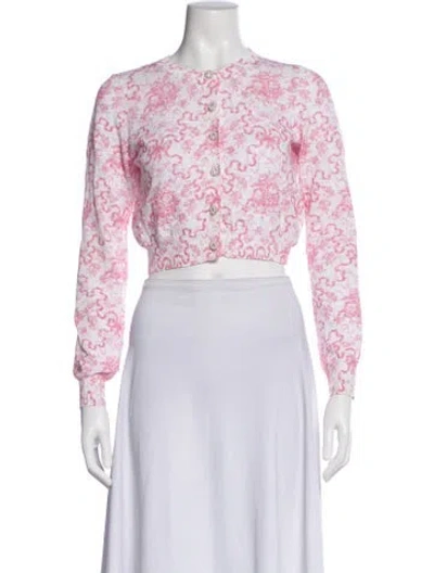 Pre-owned Loveshackfancy Floral Print Crew Neck Sweater In Pink