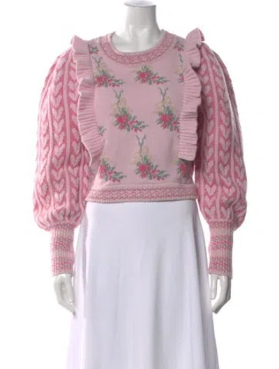 Pre-owned Loveshackfancy Floral Print Crew Neck Sweater In Pink