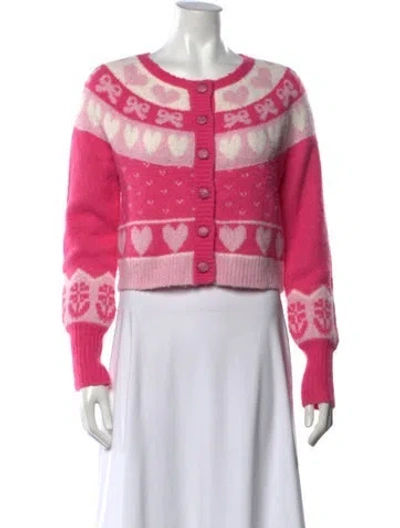 Pre-owned Loveshackfancy Floral Print Crew Neck Sweater In Pink