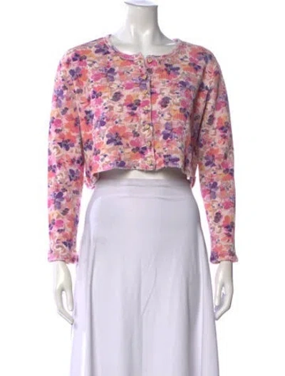 Pre-owned Loveshackfancy Floral Print Crew Neck Sweater In Pink