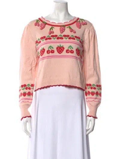 Pre-owned Loveshackfancy Floral Print Crew Neck Sweater In Pink