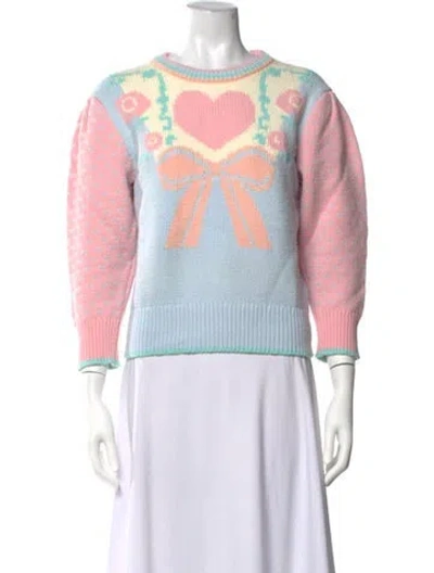 Pre-owned Loveshackfancy Floral Print Crew Neck Sweater In Pink