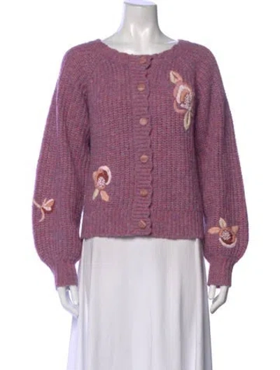 Pre-owned Loveshackfancy Floral Print Crew Neck Sweater In Pink
