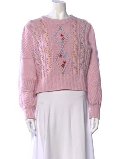 Pre-owned Loveshackfancy Floral Print Crew Neck Sweater In Pink
