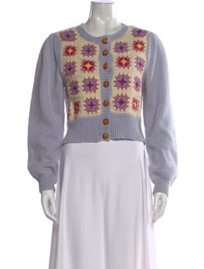 Pre-owned Loveshackfancy Floral Print Crew Neck Sweater In Purple
