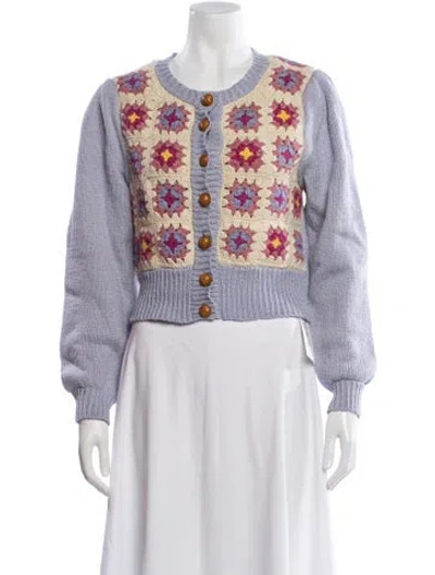 Pre-owned Loveshackfancy Floral Print Crew Neck Sweater In Purple