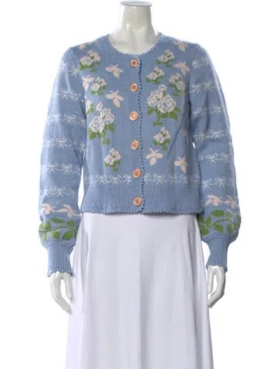 Pre-owned Loveshackfancy Floral Print Crew Neck Sweater W/ Tags In Blue