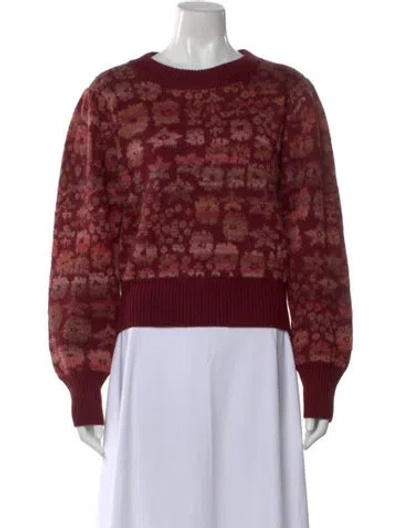 Pre-owned Loveshackfancy Floral Print Crew Neck Sweater W/ Tags In Red