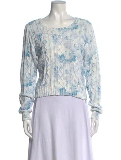 Pre-owned Loveshackfancy Floral Print Crew Neck Sweater In White