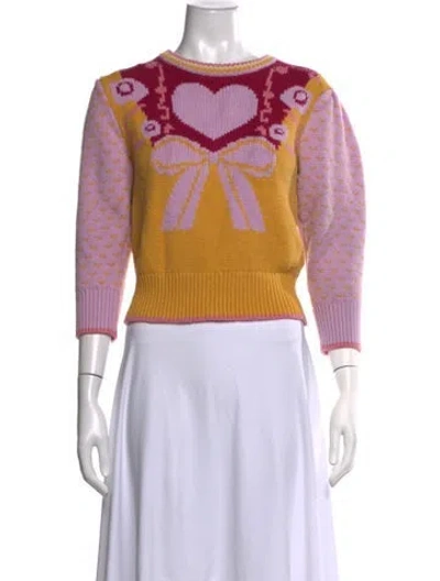 Pre-owned Loveshackfancy Floral Print Crew Neck Sweater In Yellow
