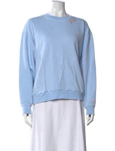 Pre-owned Loveshackfancy Floral Print Crew Neck Sweatshirt In Blue