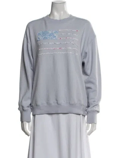 Pre-owned Loveshackfancy Floral Print Crew Neck Sweatshirt In Blue