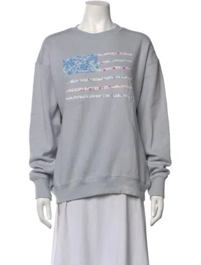 Pre-owned Loveshackfancy Floral Print Crew Neck Sweatshirt In Grey