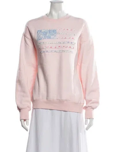 Pre-owned Loveshackfancy Floral Print Crew Neck Sweatshirt In Pink