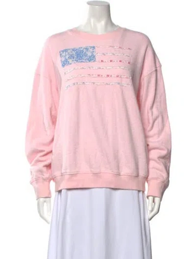 Pre-owned Loveshackfancy Floral Print Crew Neck Sweatshirt In Pink