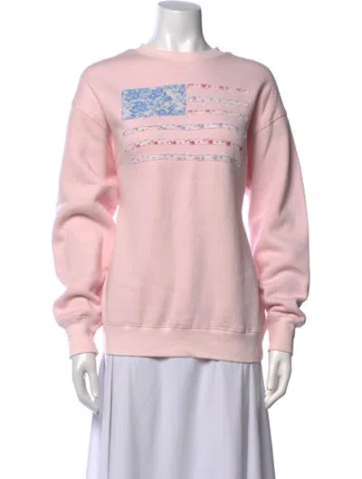 Pre-owned Loveshackfancy Floral Print Crew Neck Sweatshirt In Pink