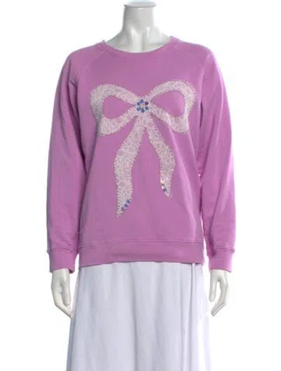 Pre-owned Loveshackfancy Floral Print Crew Neck Sweatshirt In Purple