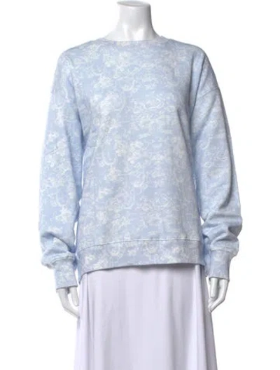 Pre-owned Loveshackfancy Floral Print Crew Neck Sweatshirt W/ Tags In Blue