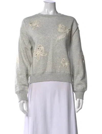 Pre-owned Loveshackfancy Floral Print Crew Neck Sweatshirt W/ Tags In Grey