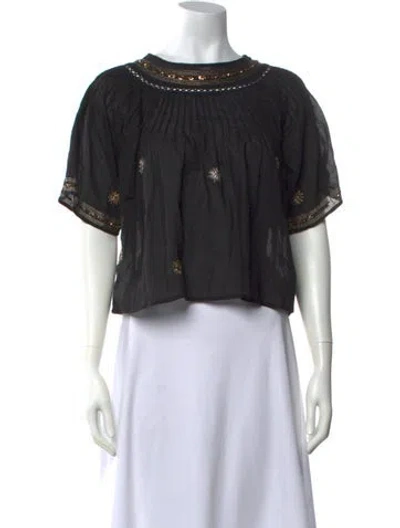Pre-owned Loveshackfancy Floral Print Crew Neck Top In Black