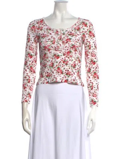 Pre-owned Loveshackfancy Floral Print Crew Neck Top In White