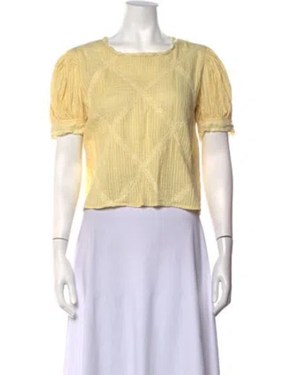 Pre-owned Loveshackfancy Floral Print Crew Neck Top In Yellow
