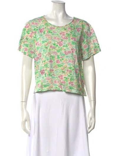Pre-owned Loveshackfancy Floral Print Crew Neck T-shirt In Green