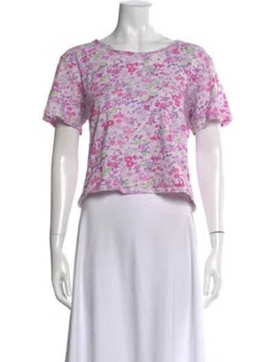 Pre-owned Loveshackfancy Floral Print Crew Neck T-shirt In Green