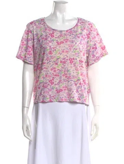 Pre-owned Loveshackfancy Floral Print Crew Neck T-shirt In Pink