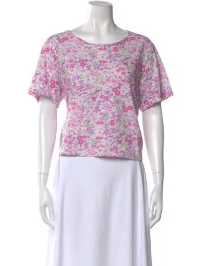 Pre-owned Loveshackfancy Floral Print Crew Neck T-shirt In Pink
