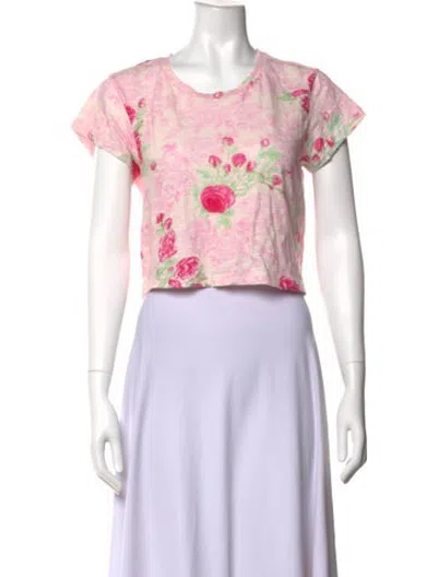 Pre-owned Loveshackfancy Floral Print Crew Neck T-shirt In Pink