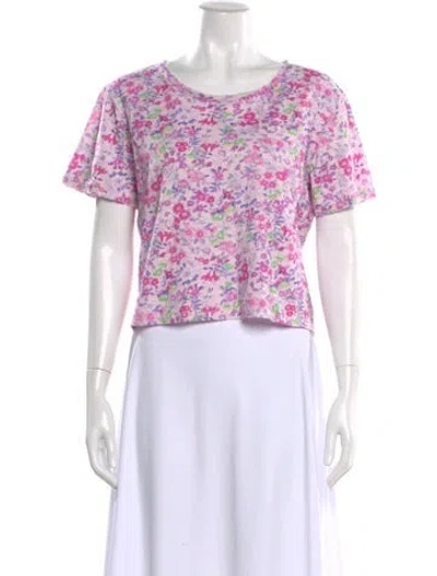 Pre-owned Loveshackfancy Floral Print Crew Neck T-shirt In White