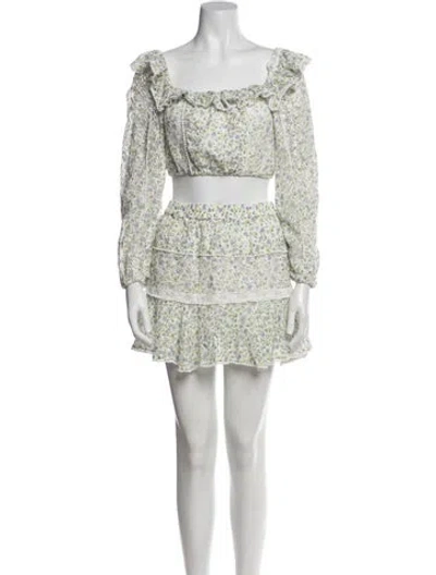 Pre-owned Loveshackfancy Floral Print Crochet Trim Skirt Set In Multi