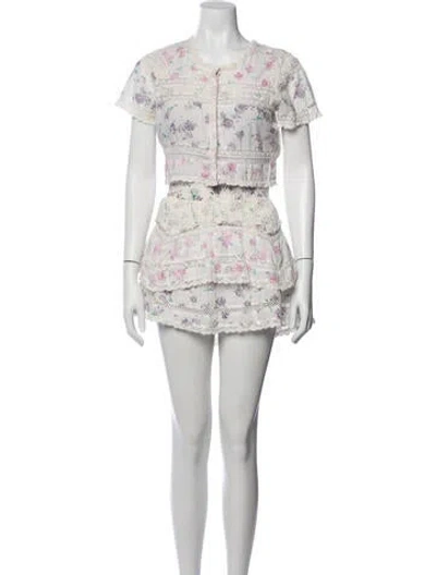 Pre-owned Loveshackfancy Floral Print Crochet Trim Skirt Set In Neutral