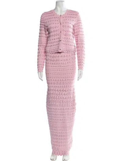 Pre-owned Loveshackfancy Floral Print Crystal Embellishments Dress Set In Pink