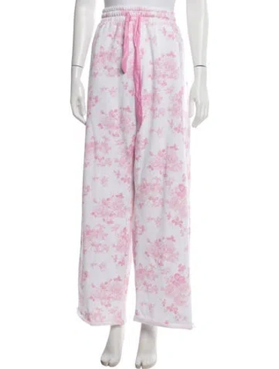 Pre-owned Loveshackfancy Floral Print Crystal Embellishments Sweatpants W/ Tags In Pink