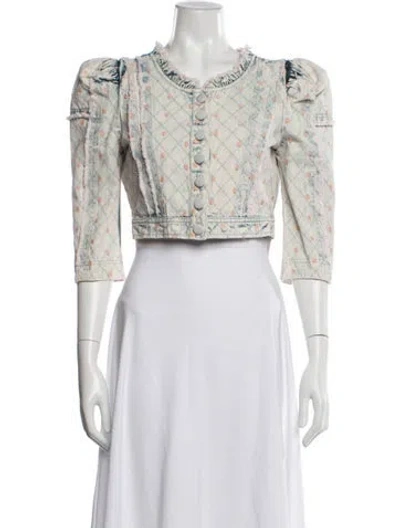 Pre-owned Loveshackfancy Floral Print Denim Jacket In Blue