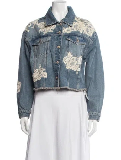 Pre-owned Loveshackfancy Floral Print Denim Jacket In Blue