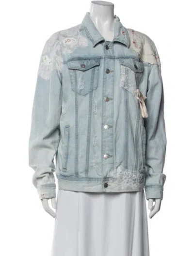 Pre-owned Loveshackfancy Floral Print Denim Jacket In Blue