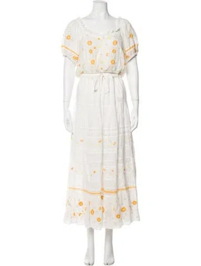 Pre-owned Loveshackfancy Floral Print Embroidered Accent Skirt Suit In White