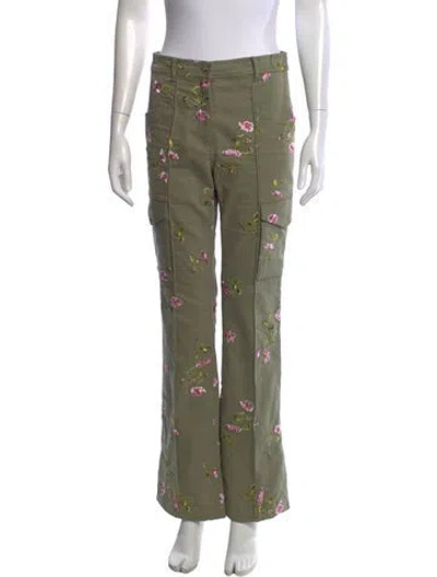 Pre-owned Loveshackfancy Floral Print Flared Pants In Green