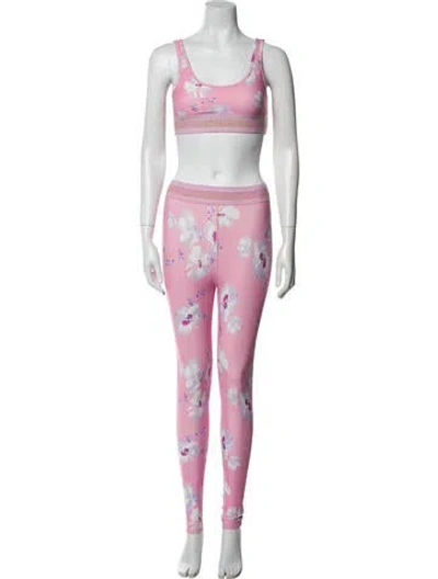 Pre-owned Loveshackfancy Floral Print Glitter Accents Pant Set In Pink