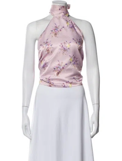 Pre-owned Loveshackfancy Floral Print Halterneck Blouse In Pink