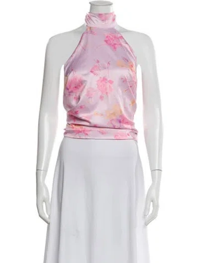 Pre-owned Loveshackfancy Floral Print Halterneck Blouse W/ Tags In Pink