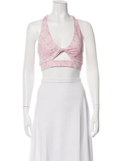 Pre-owned Loveshackfancy Floral Print Halterneck Crop Top In Pink