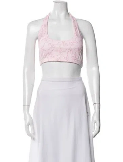 Pre-owned Loveshackfancy Floral Print Halterneck Sports Bra In Pink/white